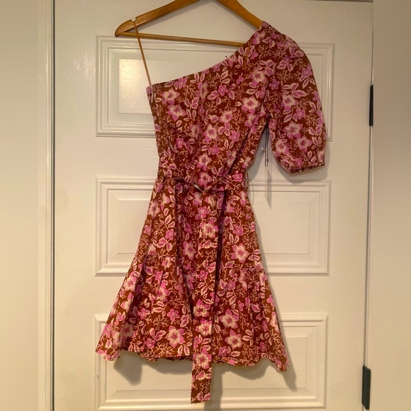 NWT Women’s Jason Wu Lilac Brown Multi Floral One Shoulder Belted Dress Size XS - Picture 2 of 6